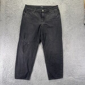 Express Jeans Women 16 Black Cotton Denim Tapered Relaxed Fit Distressed Stretch